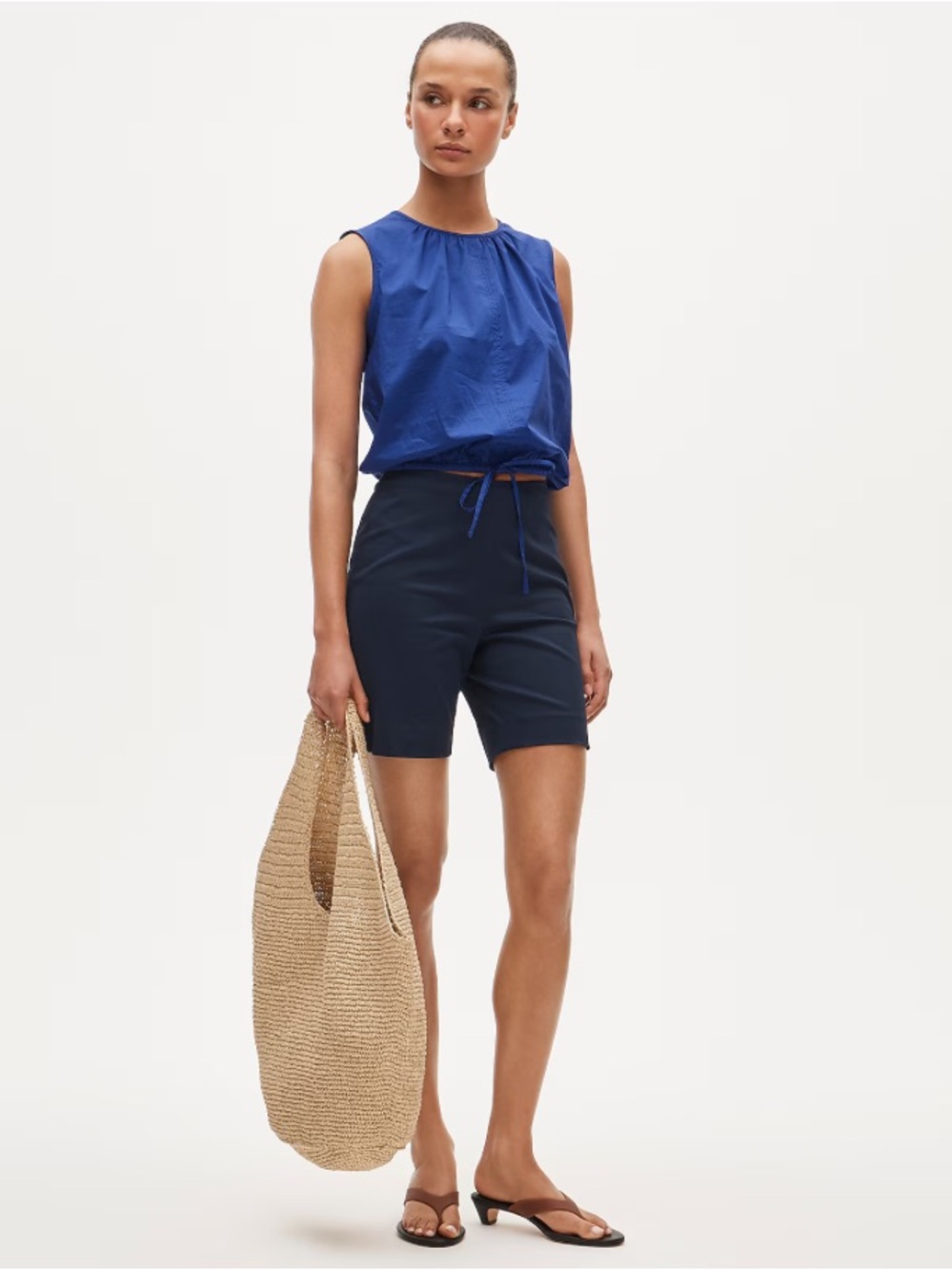 J. Crew Drawstring-waist tank top in sateen - Brilliant Indigo